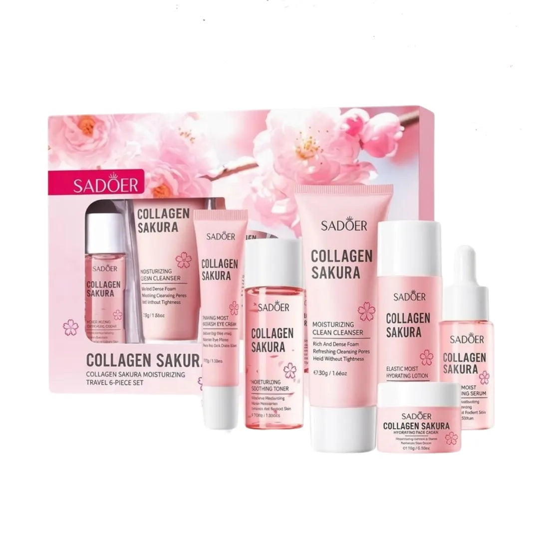 Set Skincare Viaje Sadoer Colágeno Sakura 6 Pasos — Rutina Completa Formato Travel