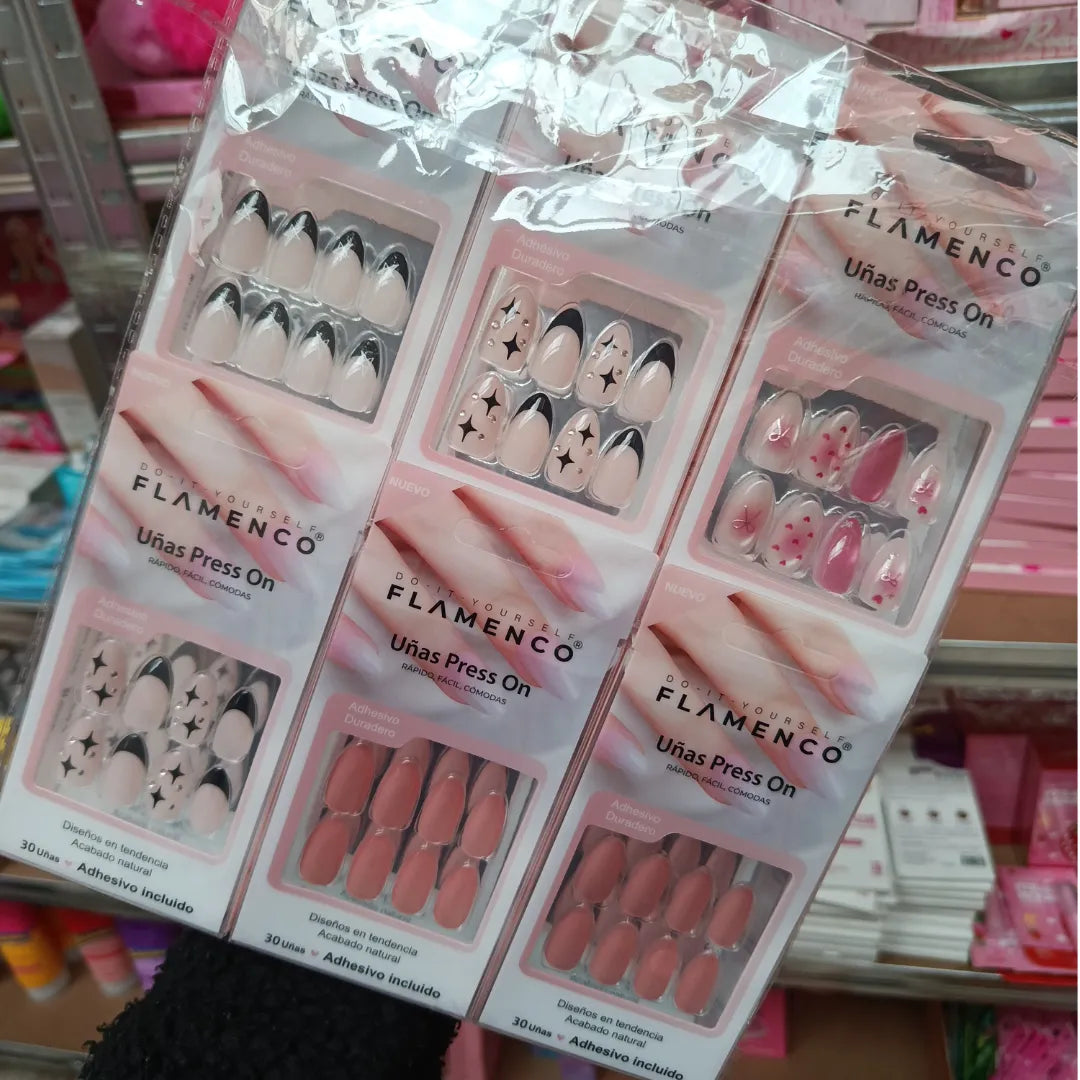 Pack Mayorista 6 Uñas Press On + 1 Pegamento — Manicure Fácil en Cantidad