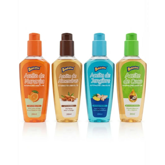 Aceite de Masajes Bubbaluu 200ml — 4 Tipos Disponibles | Relajación y Nutrición