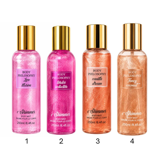 Body Mist Body Philosophy Shimmer 250ml — Estilo Victoria's Secret | 4 Aromas con Brillo