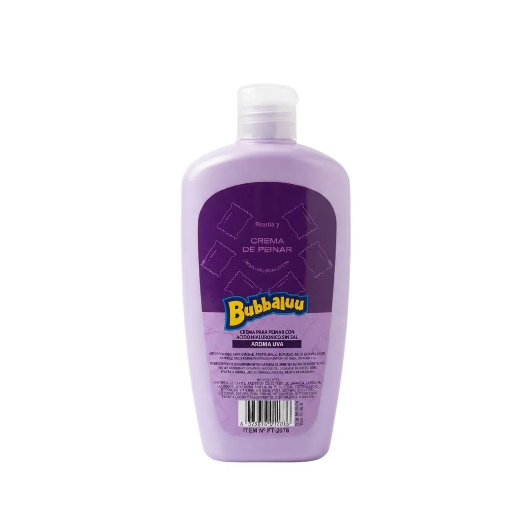 Crema de Peinar Bubbaluu Uva 250g — Ácido Hialurónico, Sin Sal y Sin Frizz