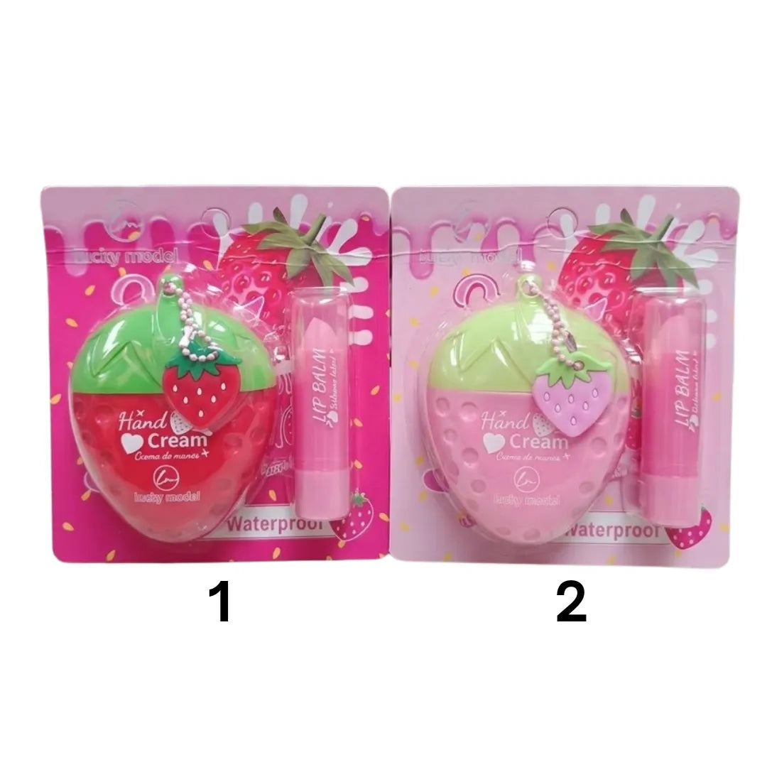 Pack Crema de Mano + Bálsamo Labial de Frutilla Lucky Model — Hidratación Coordinada