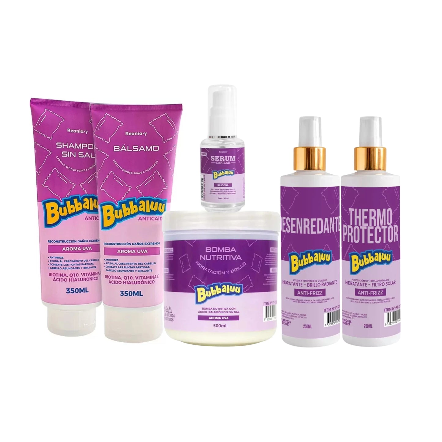 Pack completo para cuidado capilar aroma uva marca bubbaluu