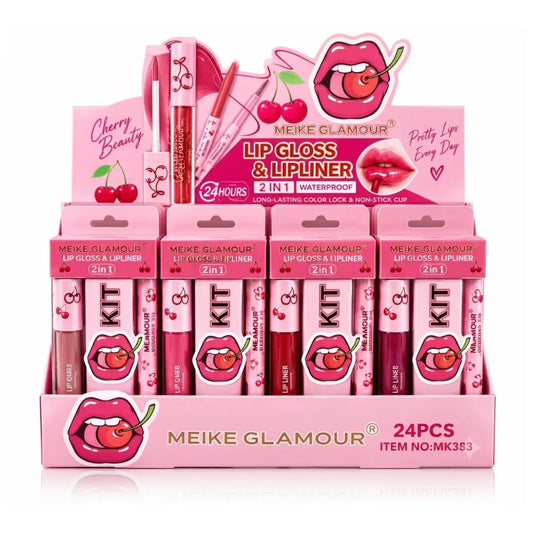 Pack Lip Gloss + Delineador Guinda Meike Glamour — Se Envía Surtido