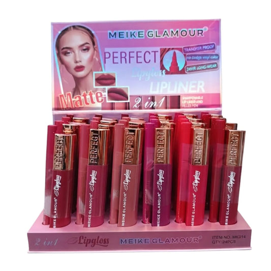 Pack Lip Gloss + Delineador Meike Glamour — 8 Tonos Disponibles
