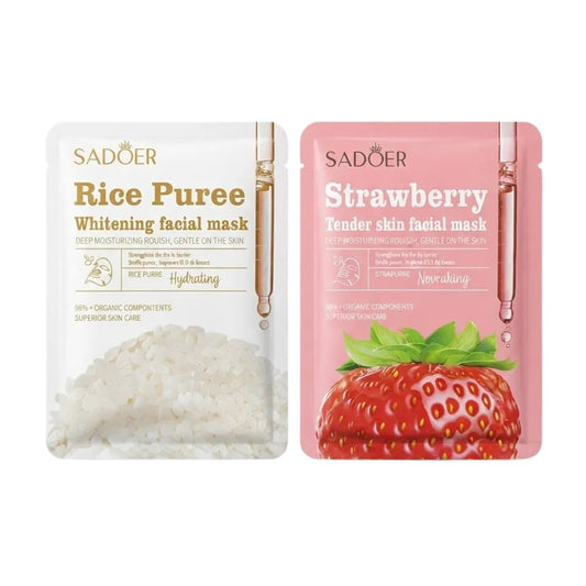 Pack Mascarillas Faciales Sadoer Ingredientes Orgánicos — Frutilla y Arroz