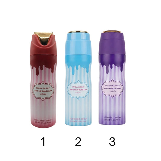 Perfume en Spray Give Me Gourmand 200ml — Lattafa | Berry on Top, Vanilla Freak y Mallow Madness