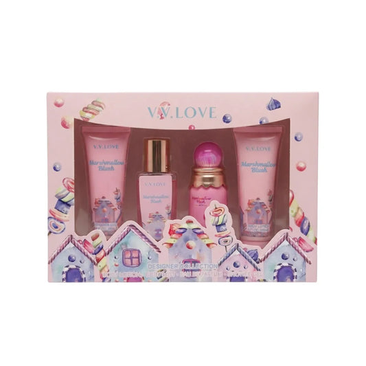 Set VV Love Marshmallow Blush 4 Piezas — Splash 50ml + Perfume 20ml + Loción 50ml + Gel de Ducha 50ml