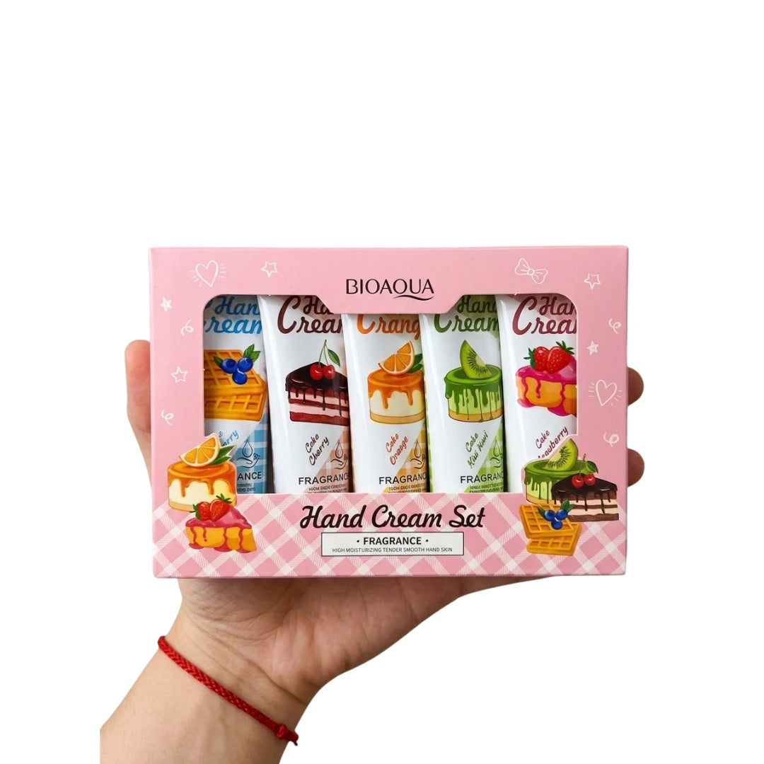 Set x5 Cremas de Mano Bioaqua Cake – Strawberry, Kiwi, Orange, Cherry & Blueberry