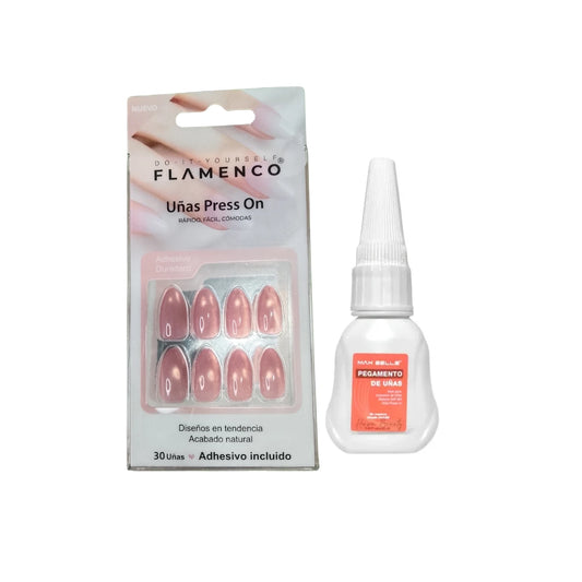 Uñas Press On Flamenco + Pegamento – 30 Uñas Reutilizables (2 Diseños)