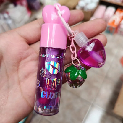 Lip Gloss Meike Glamour con Llavero y Brillo Extra — 6 Tonos Disponibles