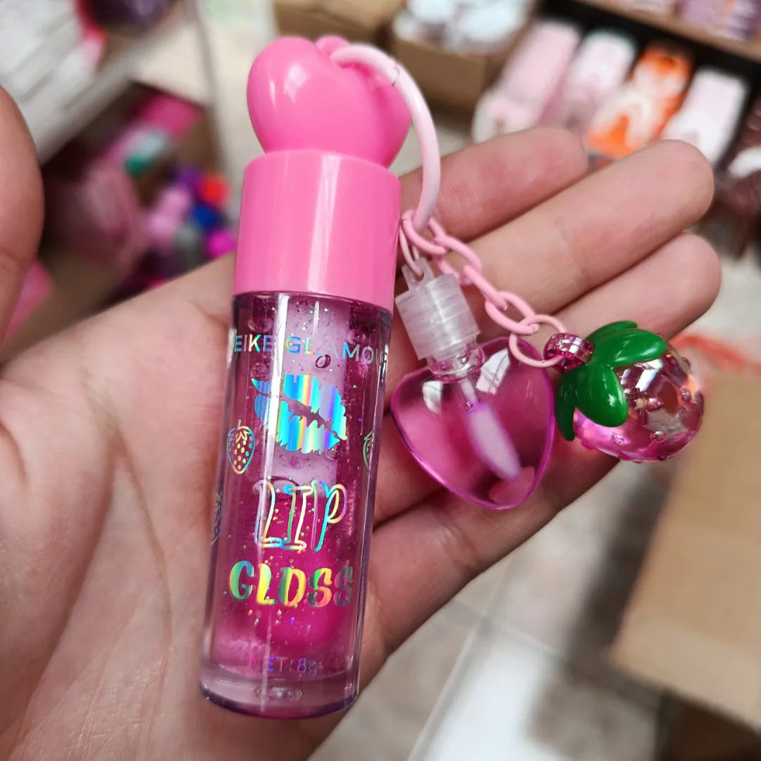 Lip Gloss Meike Glamour con Llavero y Brillo Extra — 6 Tonos Disponibles