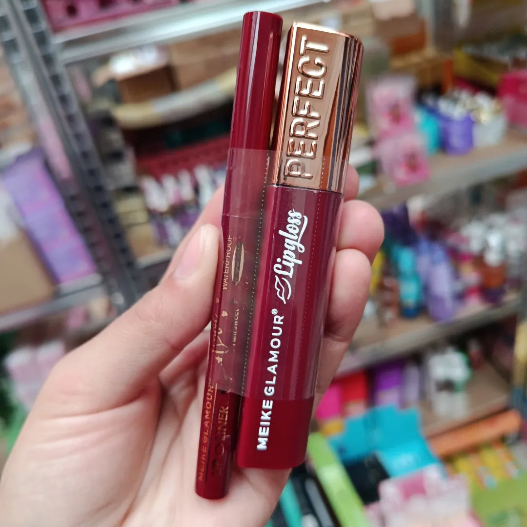 Pack Lip Gloss + Delineador Meike Glamour — 8 Tonos Disponibles