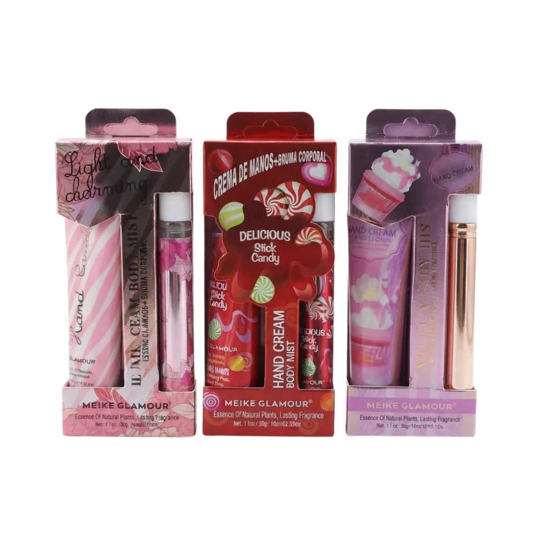 Pack 3 Sets Crema de Mano 30g + Mini Perfume de Cartera — Aromas Frescos y Dulces